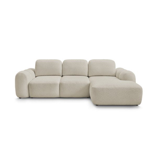 Divano angolare beige allungabile/con contenitore (con penisola a destra/con chaise lounge) con rivestimento in bouclé Montaigne – Bobochic Paris