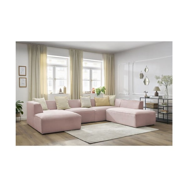 Divano angolare componibile rosa (penisola a destra/a U) con rivestimento in velluto a coste Megeve – Bobochic Paris-image-1