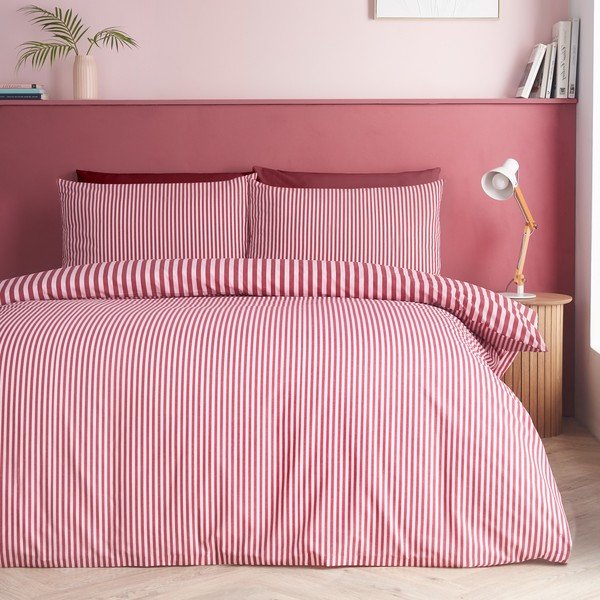 Set copripiumino e federa burgundy per letto singolo 135x200 cm Epping Textured Stripe – Catherine Lansfield-image-1