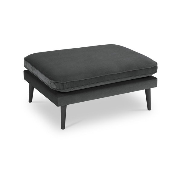 Poggiapiedi in velluto grigio scuro con gambe nere Lento - Kooko Home-image-2