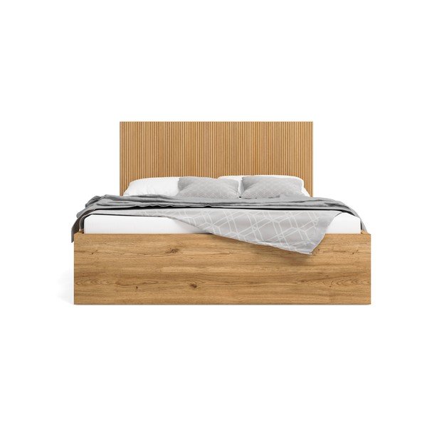 Letto matrimoniale in rovere con contenitore in colore naturale 140x190 cm Rayana - Marckeric-image-2