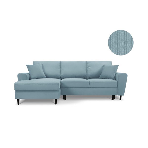 Divano letto angolare in velluto a coste azzurro, angolo sinistro Jazz - Kooko Home