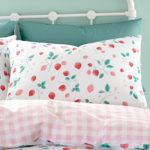 Biancheria da letto singola bianca e rosa 135x200 cm Strawberry Garden - Catherine Lansfield-image-1