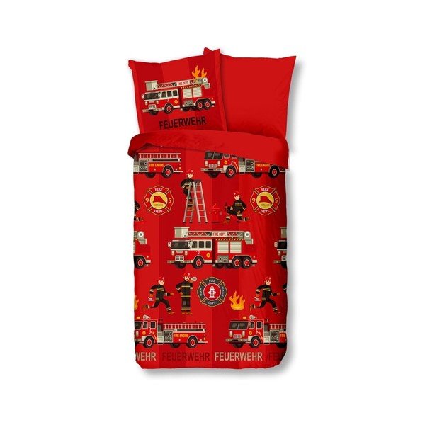 Biancheria da letto per bambini in cotone rosso Fireman - Good Morning