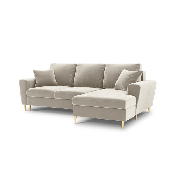 Divano angolare beige allungabile e con contenitore (con penisola a destra/con chaise lounge) con rivestimento in velluto Kyoto – Cosmopolitan Design-image-1