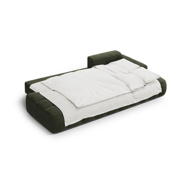 Divano angolare verde allungabile/con contenitore (con penisola a destra/con chaise lounge) con rivestimento in velluto Linz – Cosmopolitan Design-image-4
