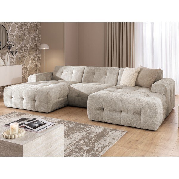 Divano angolare beige (a U/con chaise lounge) Melva – Ropez-image-1