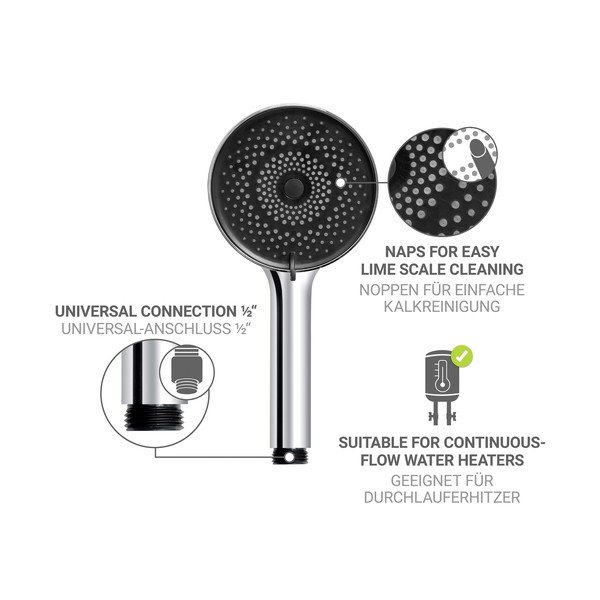 Set per doccia color argento lucido in acciaio inox con doccetta/con supporto scorrevole 70 cm Softwater – Wenko-image-2