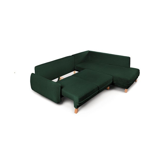 Divano angolare verde scuro allungabile/con contenitore (con penisola a destra/a L) con rivestimento in velluto a coste Tori – Bonami Selection-image-2