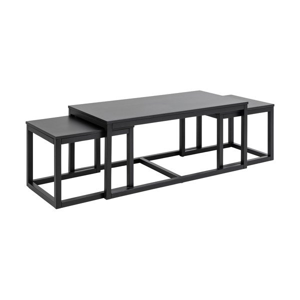 Set di tavolini da salotto neri con piano effetto rovere 3 pz 60x120 cm Cornus - Actona
