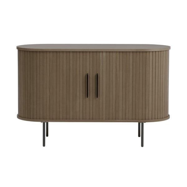 Cassettiera marrone con effetto rovere con porte scorrevoli 120x76x45 cm Nola – Unique Furniture