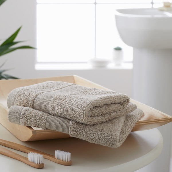Set di asciugamani tipo terry beige in cotone 2 pz 30x30 cm Anti-Bacterial – Catherine Lansfield-image-1