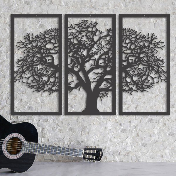 Albero solido da parete nero in 3 pezzi - Evila Originals-image-1