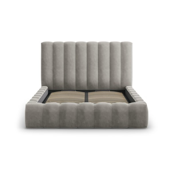 Letto matrimoniale imbottito grigio chiaro con contenitore con griglia 180x200 cm Kelp - Micadoni Home-image-2