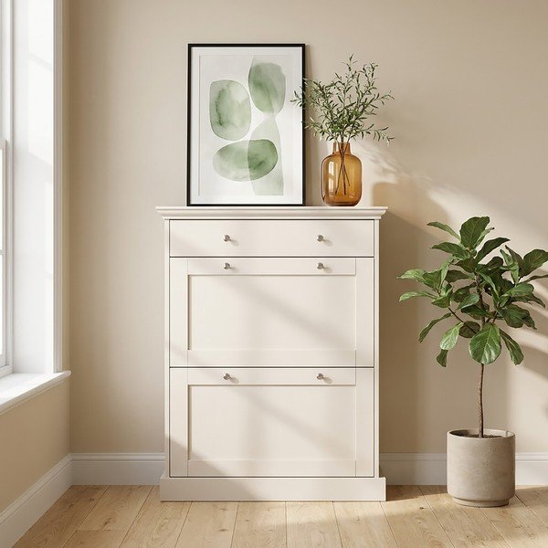 Scarpiera beige opaca con ante ribaltabili 80x105x30 cm Binz – Støraa-image-1