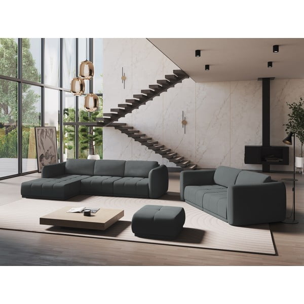 Divano angolare grigio scuro (con penisola a sinistra) Hoku – Makamii-image-1