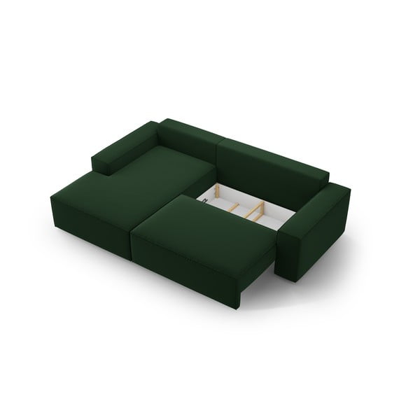 Divano angolare verde scuro allungabile/con contenitore (con penisola a sinistra/con chaise lounge) con rivestimento in velluto Jodie – Micadoni -image-4