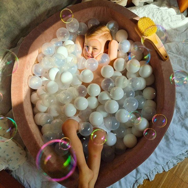Piscina di palline rosa in velluto a coste ø 90x30 cm Montessori – Meowbaby-image-1