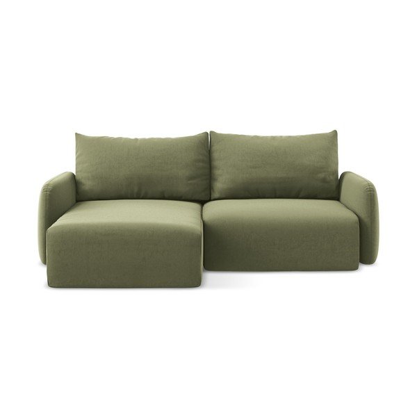 Divano angolare verde allungabile/con contenitore (con penisola a sinistra/con chaise lounge) con rivestimento in velluto Kalena – Makamii