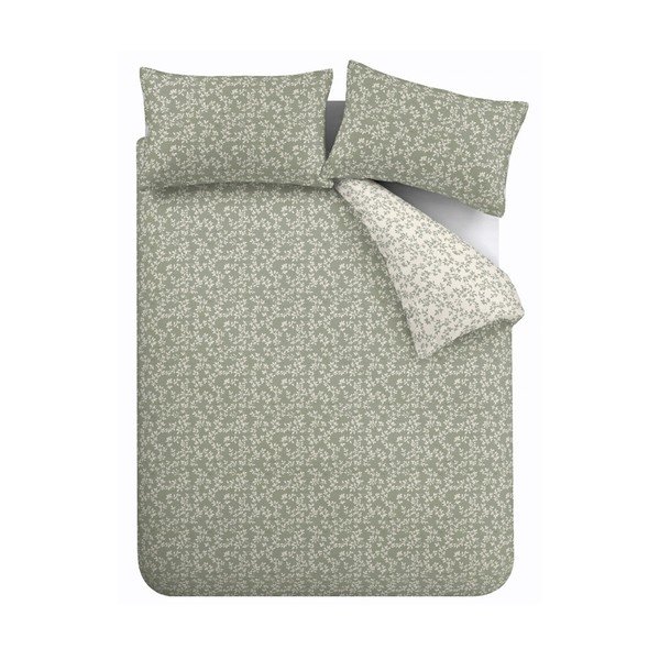 Set copripiumino e federa verde in percalle di cotone per letto matrimoniale/per letto esteso 3 pezzi 230x220 cm Shadow Leaves – Bianca