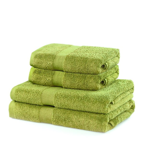 Asciugamani e teli da bagno in spugna verde chiaro in set di 4 pezzi Marina - DecoKing