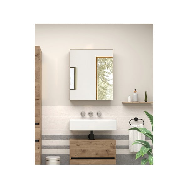 Mobile bagno effetto quercia colore naturale da parete con specchio 60x70 cm Wisla - Støraa-image-3