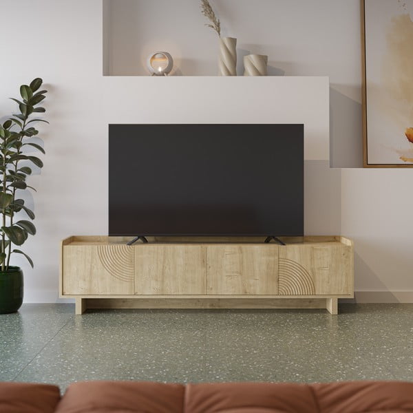 Mobile TV di colore naturale con effetto rovere 180x45x40 cm Daira – Marckeric-image-2