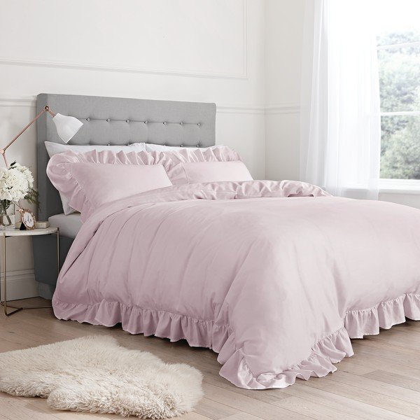 Biancheria da letto in cotone rosa Frill, 135 x 200 cm - Bianca-image-1