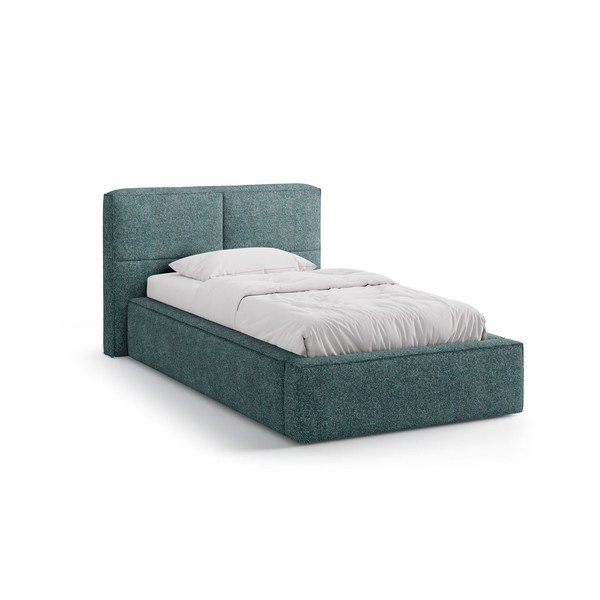 Letto singolo imbottito turchese con contenitore con rete inclusa 90x200 cm Darren – Micadoni 