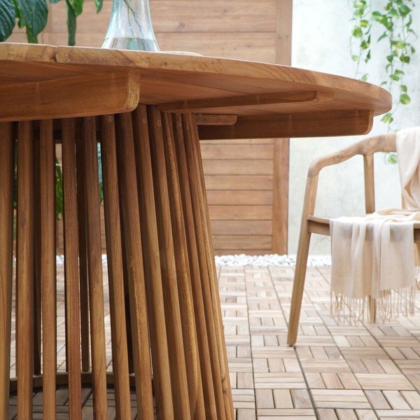 Tavolo da pranzo da giardino rotondo in teak massiccio ø 120 cm Lorca – House Nordic-image-1