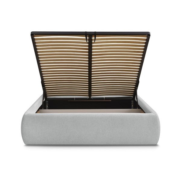 Letto matrimoniale imbottito grigio chiaro con contenitore/senza testiera con rete inclusa 180x200 cm Inera – Bobochic Paris-image-4