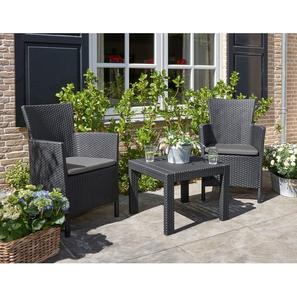 Set da giardino in rattan artificiale antracite per 2 persone Rosario - Keter-image-1