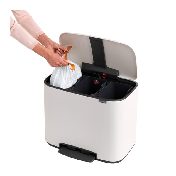 Cestino per la spazzatura in acciaio bianco per raccolta differenziata/con pedale 33 l Bo – Brabantia-image-4