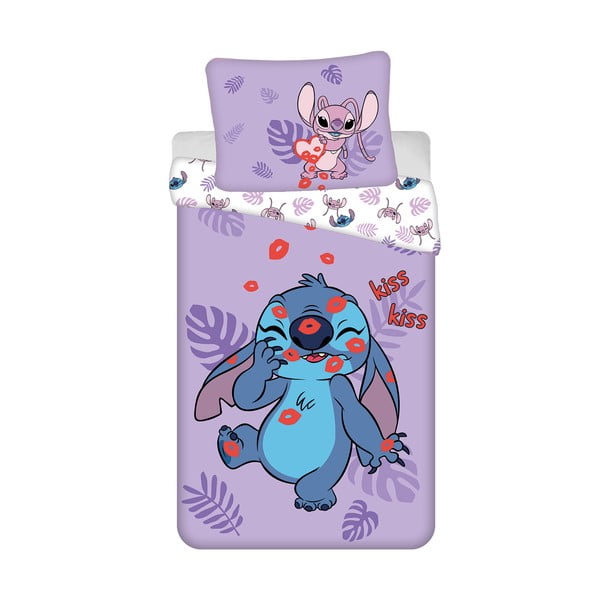 Set copripiumino e federa da bambini viola in cotone per letto singolo 140x200 cm Lilo and Stitch "Kiss" – Jerry Fabrics