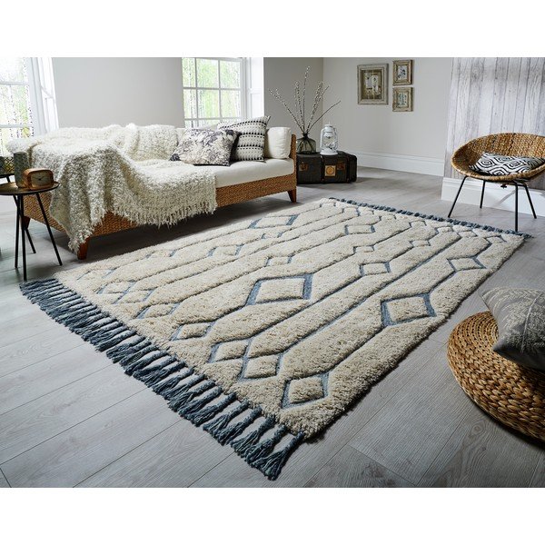 Tappeto beige e blu tessuto a mano Solitaire Sion, 160 x 230 cm - Flair Rugs-image-2