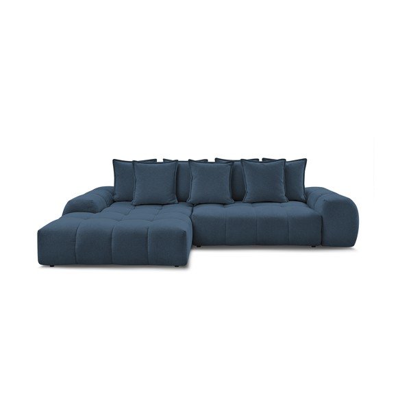 Divano angolare blu scuro allungabile e con contenitore (penisola a sinistra/chaise lounge) con rivestimento in ciniglia Everest – Bobochic Paris