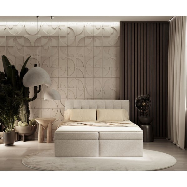 Letto boxspring beige con contenitore 160x200 cm Novento - Maison de Rêve-image-3