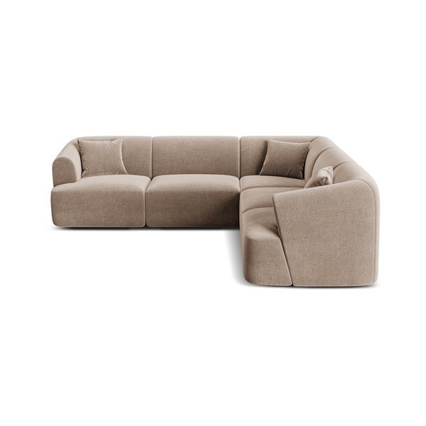 Divano angolare marrone chiaro con rivestimento in velluto Campi – Cosmopolitan Design