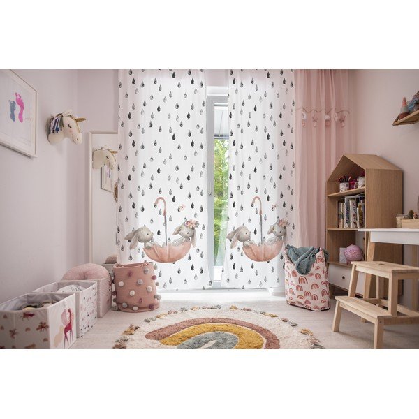 Tenda per bambini bianca in raso di cotone 110x250 cm Bunnies in the Rain – Butter Kings-image-1