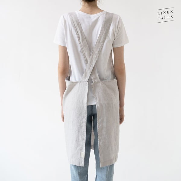 Grembiule di lino grigio argento Crossback, lunghezza 80 cm Silver - Linen Tales-image-1