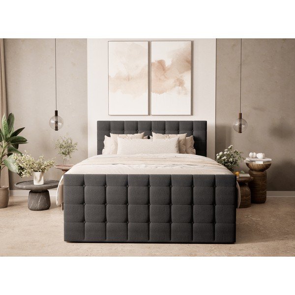 Letto boxspring color antracite con contenitore 200x200 cm Tasca – Maison de Rêve-image-4