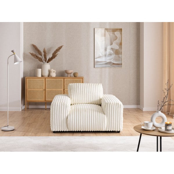 Poltrona color crema con rivestimento in velluto a coste Justin – Ropez-image-1