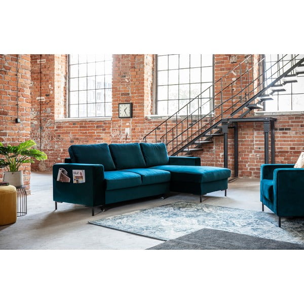 Divano letto angolare in velluto color petrolio (angolo destro) Lofty Lilly - Miuform-image-3