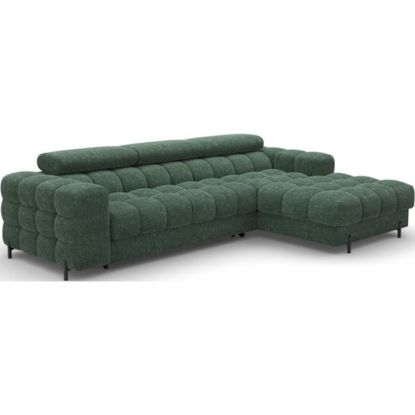 Divano angolare verde allungabile/con contenitore (con penisola a destra/con chaise lounge) con rivestimento in bouclé Felro – ELTAP-image-2