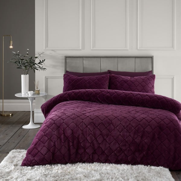 Biancheria da letto singola bordeaux in microplush 135x200 cm Cosy Diamond - Catherine Lansfield-image-1