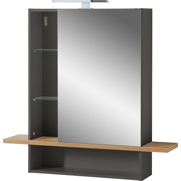 Mobile bagno sospeso grigio scuro con specchio in rovere 90x91 cm Avellino - Germania-image-2