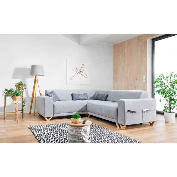 Divano angolare grigio chiaro allungabile e con contenitore (con penisola a sinistra/a L) Classy Sophie – Miuform-image-3