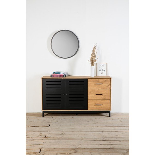 Cassettiera con struttura in legno e dettagli neri , larghezza 141 cm Alessia - Marckeric-image-1