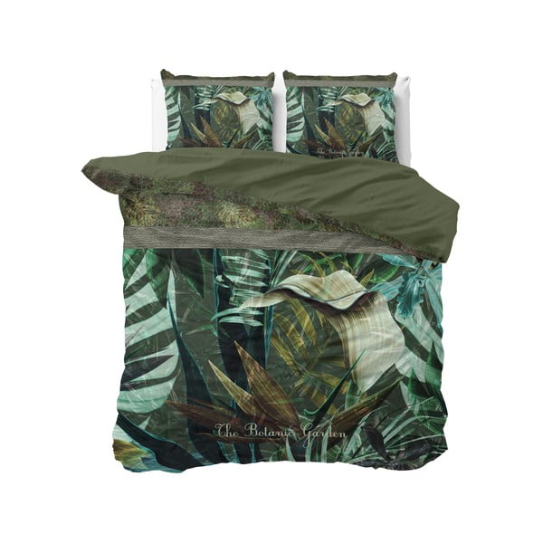 Biancheria da letto matrimoniale in cotone verde Botanic Garden, 200 x 200/220 cm - Pure Cotton