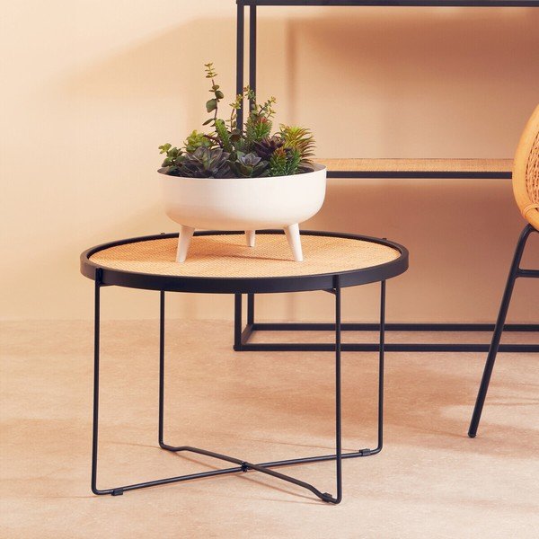 Tavolino da salotto rotondo di colore naturale in rattan ø 60 cm Depok – Premier Housewares-image-4